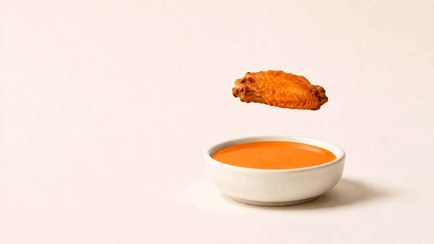 A traditional bone-in wing dives into Buffalo sauce and rises, dripping with flavour.